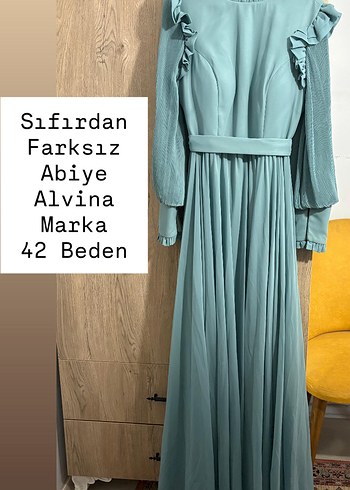 Turkuaz Uzun Kollu Pliseli Abiye Elbise