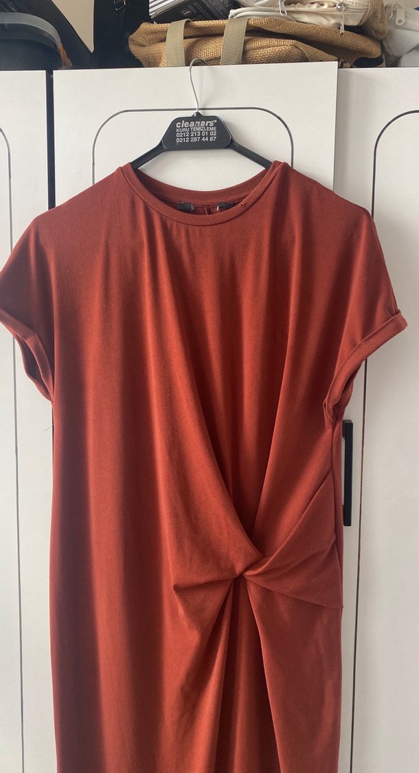 Bordo Drapeli Kısa Kollu Kadın Triko Elbise - Görsel 2