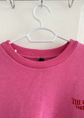 m Beden Pembe Oversize Sweatshirt, Bisiklet Yaka, Uzun Kollu