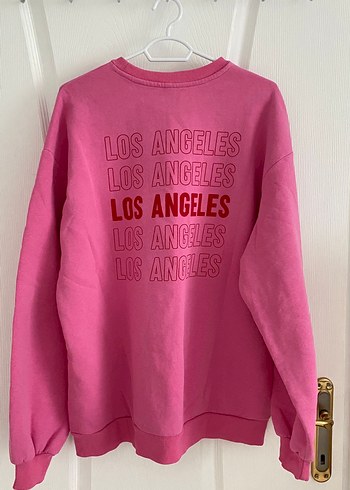 m Beden pembe Renk Pembe Oversize Sweatshirt, Bisiklet Yaka, Uzun Kollu