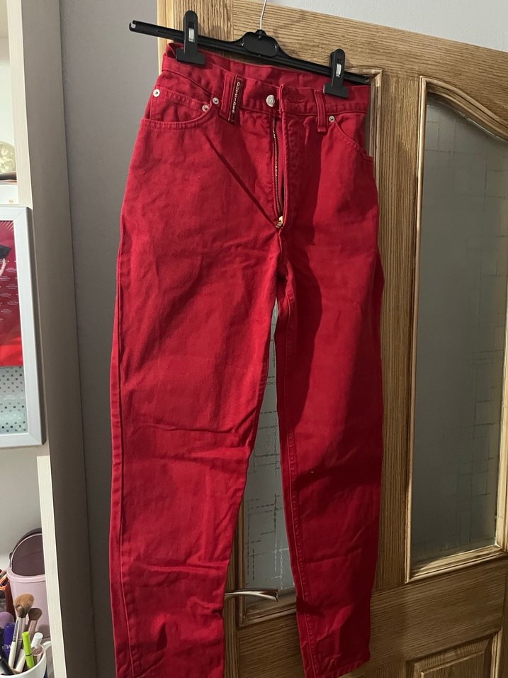 Kırmızı Rahat Kesim Midi Kot Pantolon - Görsel 2