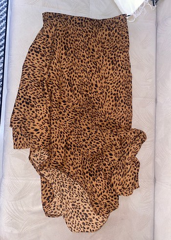 Leopar Desenli Kahverengi Uzun Etek
