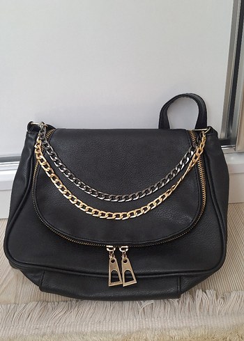 Zincir Detaylı Siyah Deri Kadın Çanta - Görsel 2