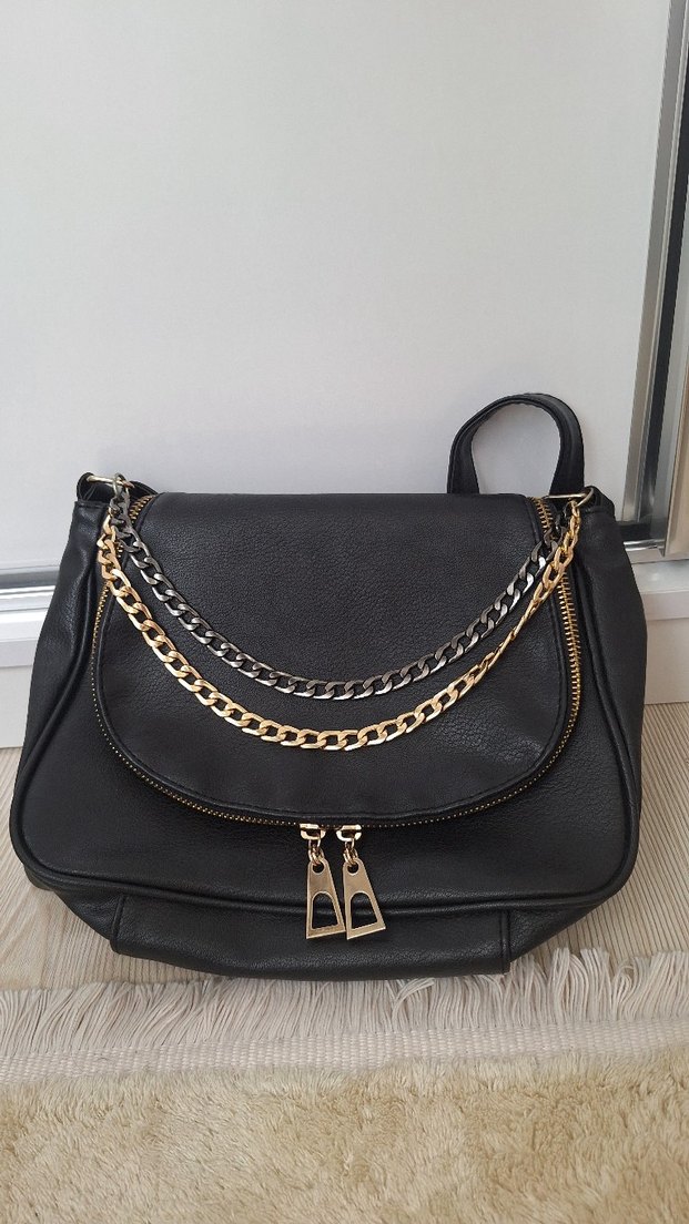 Zincir Detaylı Siyah Deri Kadın Çanta - Görsel 2