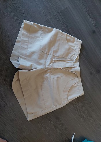 Bej Keten Mini Hamile Şortu