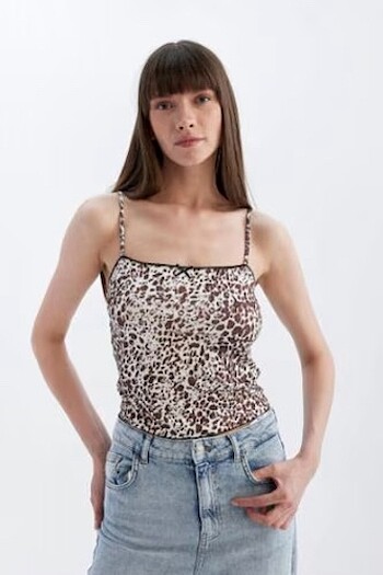 Leoparlı askılı body
