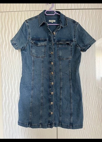 Pier Cardin Düğmeli V Yaka Kısa Kollu Denim Elbise - Görsel 2