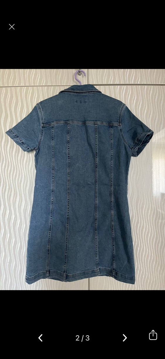 Pier Cardin Düğmeli V Yaka Kısa Kollu Denim Elbise - Görsel 3