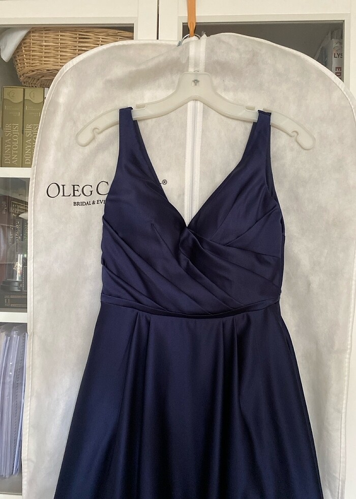 Oleg Cassini Lacivert şık Gece Elbisesi - Görsel 2