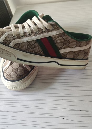 Bej Gucci Kadın Sneaker Yılan Desenli - Görsel 3
