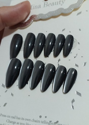 Siyah parlak Takma Tırnak Seti MinaBeauty - Görsel 6