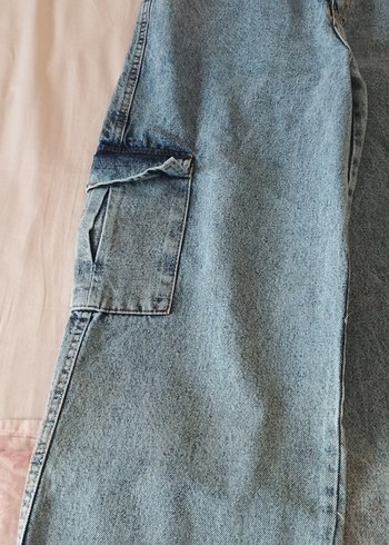 30 Beden Düğmeli Mavi Midi Geniş Kesim Kadın Kot Pantolon