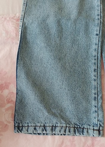 Diğer Düğmeli Mavi Midi Geniş Kesim Kadın Kot Pantolon