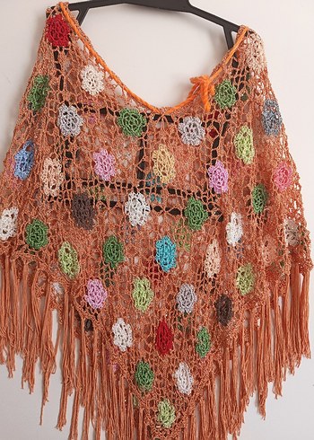 Renkli Nakışlı Kız Çocuk Örgü Panço - Görsel 2