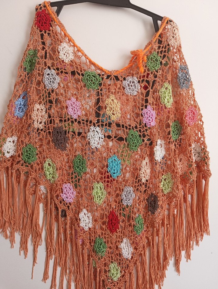 Renkli Nakışlı Kız Çocuk Örgü Panço - Görsel 2