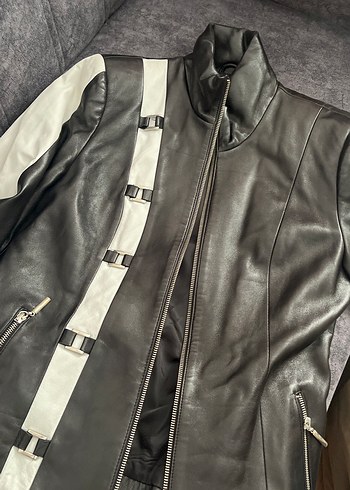 VINTAGE Kadın Siyah Deri Biker Ceket