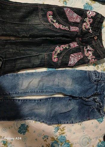 Diğer Nakışlı Kemerli Kız Kot Pantolon