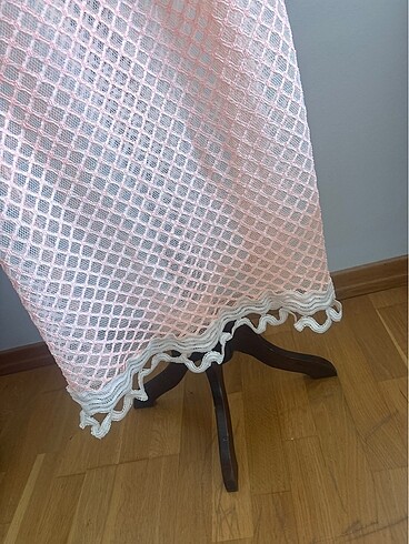 Yavruağzı renk dantel yaz plaj elbisesi - Görsel 3