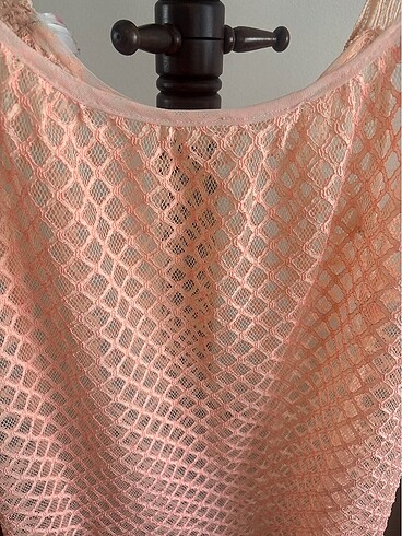 Yavruağzı renk dantel yaz plaj elbisesi - Görsel 2