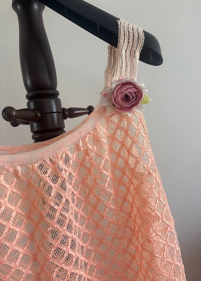 Yavruağzı renk dantel yaz plaj elbisesi - Görsel 4