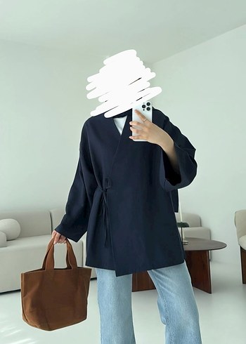 lacivert bağlamalı kimono