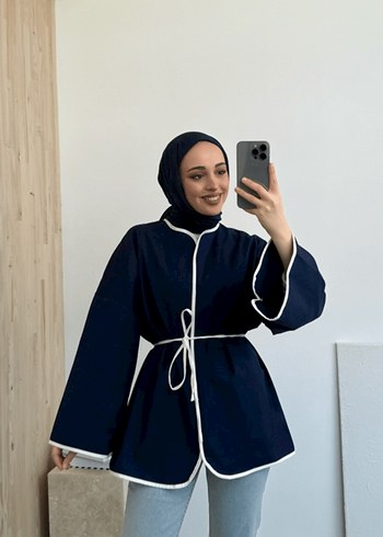Lacivert Kadın bağcıklı Kimono