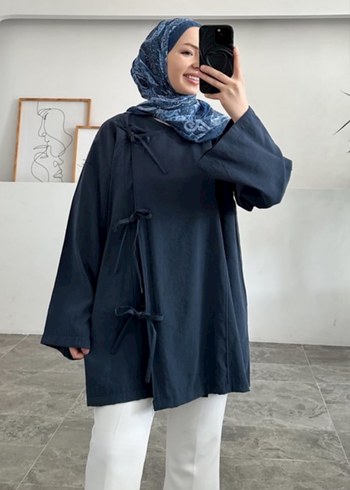 lacivert bağcıklı kimono tunik