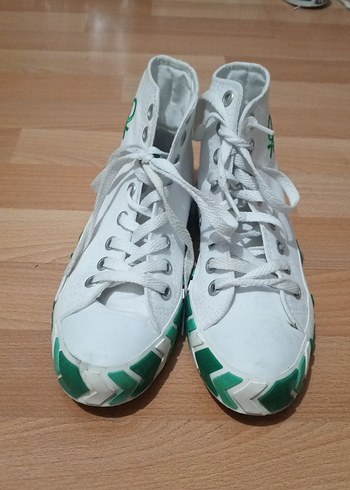 Benetton Benetton Beyaz Yeşil Bağcıklı Kadın Spor Ayakkabı 35,5 - 36