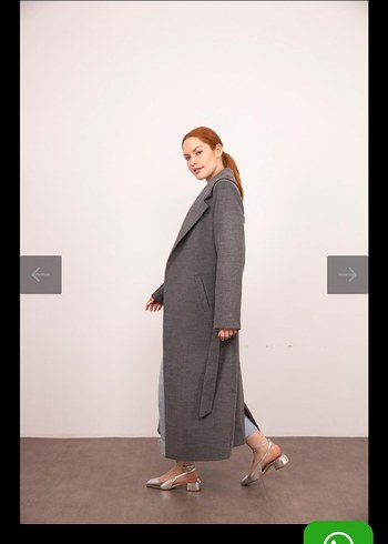 Gri Uzun Kemerli Kadın Kaban PREMİUM parça - Görsel 5