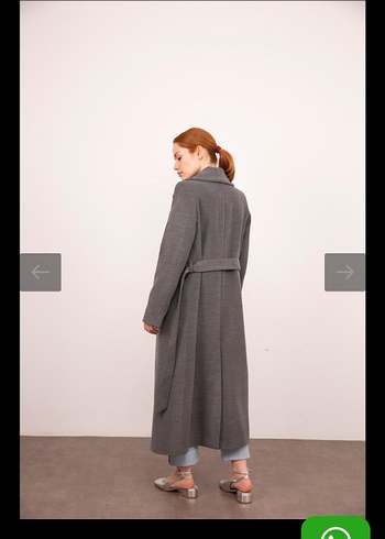 Gri Uzun Kemerli Kadın Kaban PREMİUM parça - Görsel 4