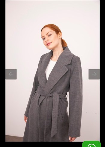 Gri Uzun Kemerli Kadın Kaban PREMİUM parça - Görsel 2