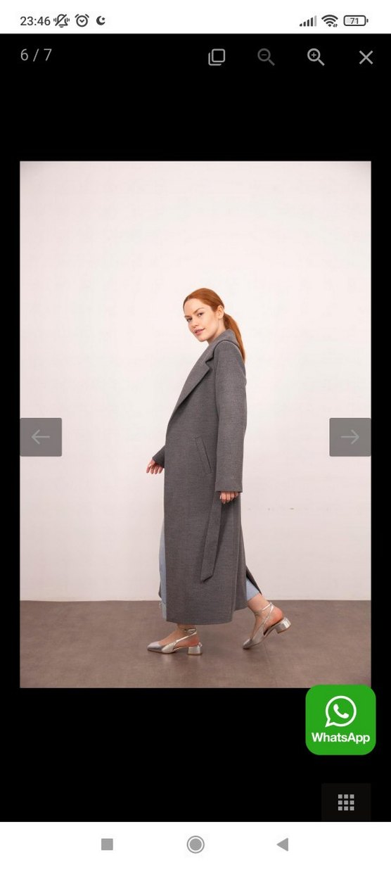 Gri Uzun Kemerli Kadın Kaban PREMİUM parça - Görsel 5