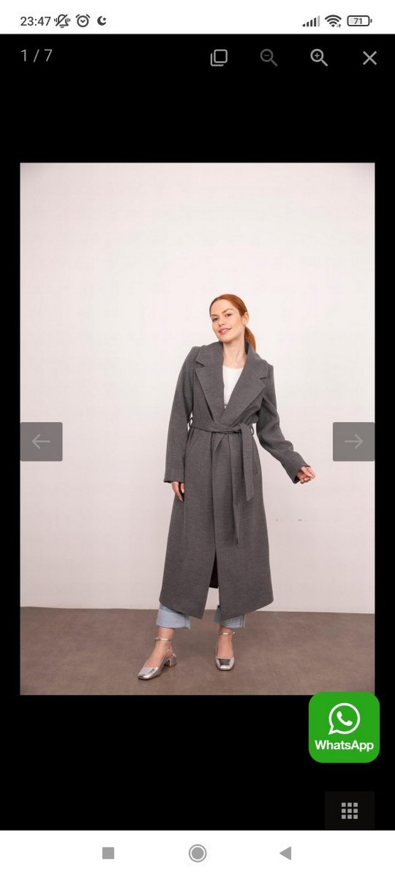 Gri Uzun Kemerli Kadın Kaban PREMİUM parça - Görsel 3