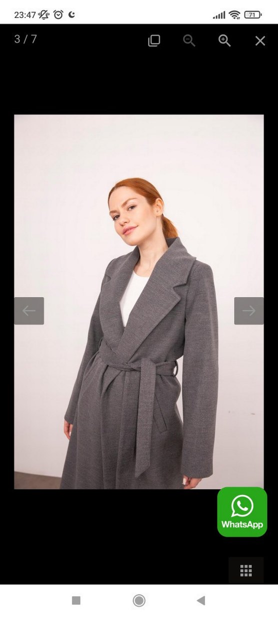 Gri Uzun Kemerli Kadın Kaban PREMİUM parça - Görsel 2