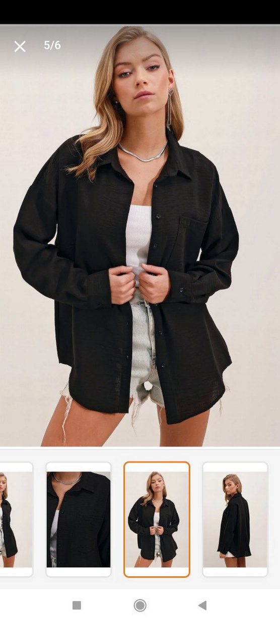 Siyah Düğmeli Uzun Kollu Keten Gömlek - Görsel 2