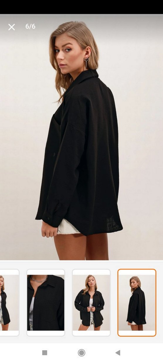 Siyah Düğmeli Uzun Kollu Keten Gömlek - Görsel 4