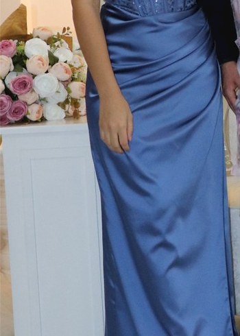 Abiye Askılı sax mavisi elbise
