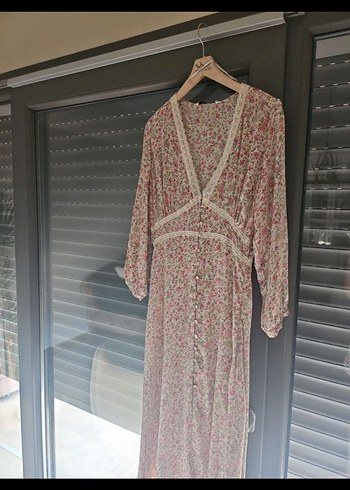 Zara Zara Bej Bağcıklı Uzun Bohem Elbise