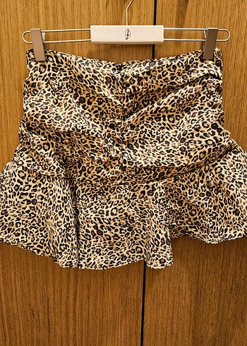 Zara Kahverengi Leopar Desenli Mini Etek