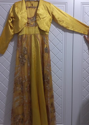 Sarı İşlemeli Uzun  Elbise Bolerolu - Görsel 6