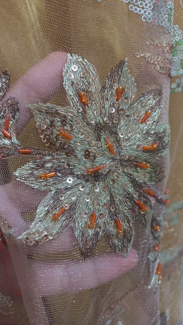 Sarı İşlemeli Uzun  Elbise Bolerolu - Görsel 3