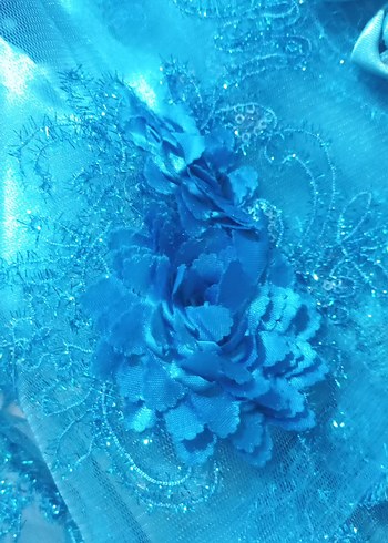 Nakışlı mavi Uzun Kollu Kadın Elbise - Görsel 2