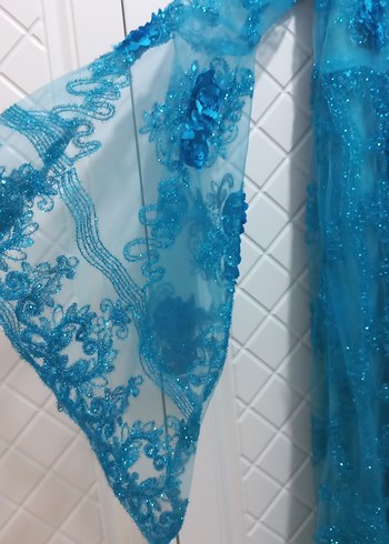 Nakışlı mavi Uzun Kollu Kadın Elbise - Görsel 4