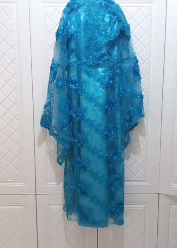 Nakışlı mavi Uzun Kollu Kadın Elbise - Görsel 7