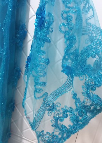 Nakışlı mavi Uzun Kollu Kadın Elbise - Görsel 5