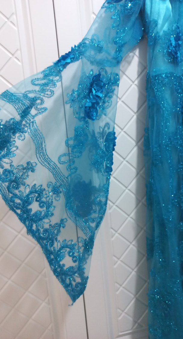 Nakışlı mavi Uzun Kollu Kadın Elbise - Görsel 4