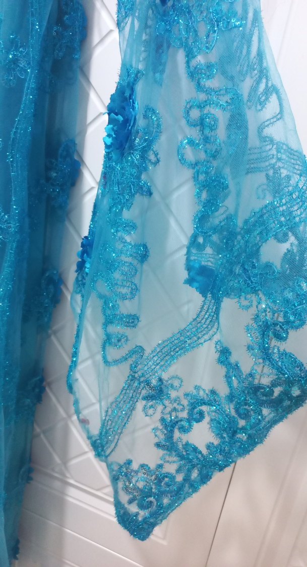 Nakışlı mavi Uzun Kollu Kadın Elbise - Görsel 5