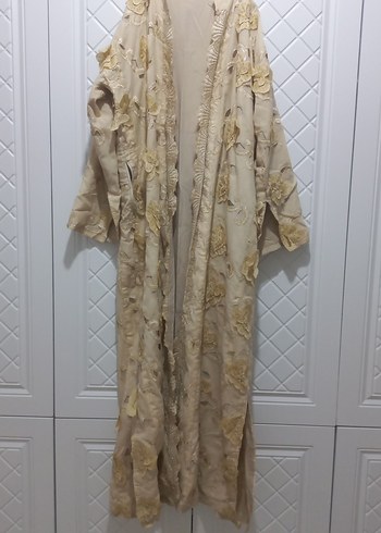 Abiye Nakışlı Bej Uzun Kollu kaftan + elbise