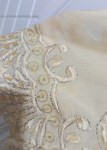 Dantel İşlemeli Bej Vintage Uzun Elbise - Görsel 5