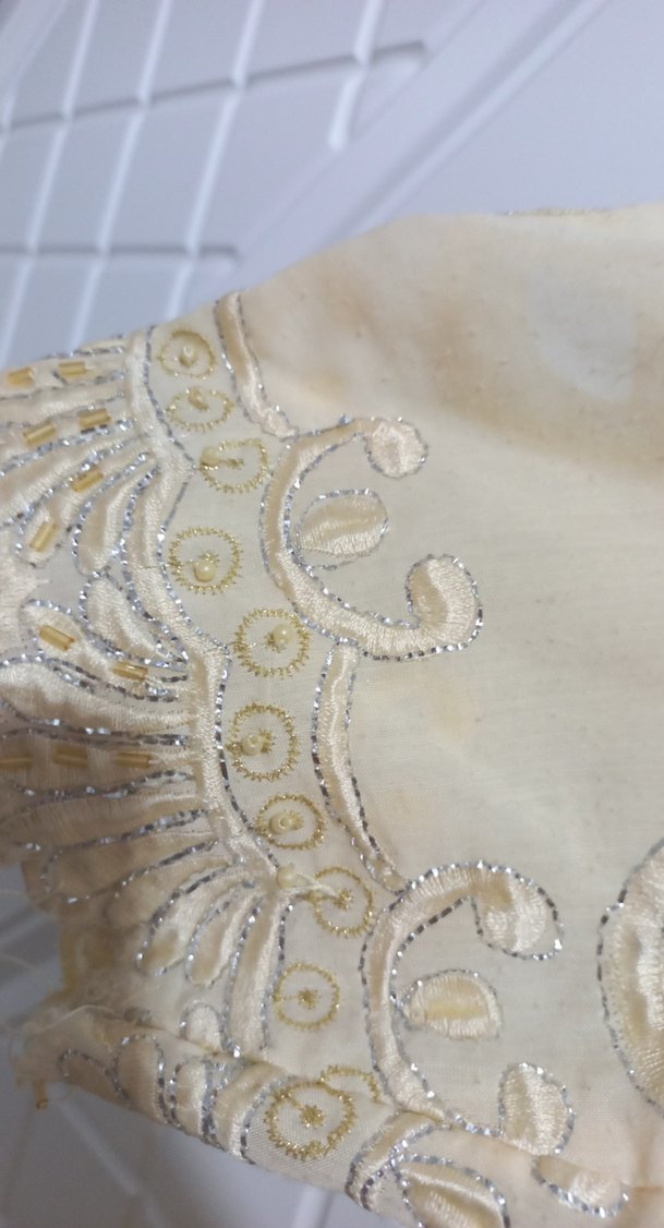 Dantel İşlemeli Bej Vintage Uzun Elbise - Görsel 5